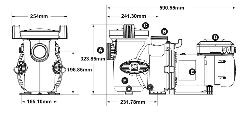 Bomba de filtración Zodiac E30iQ dimensiones