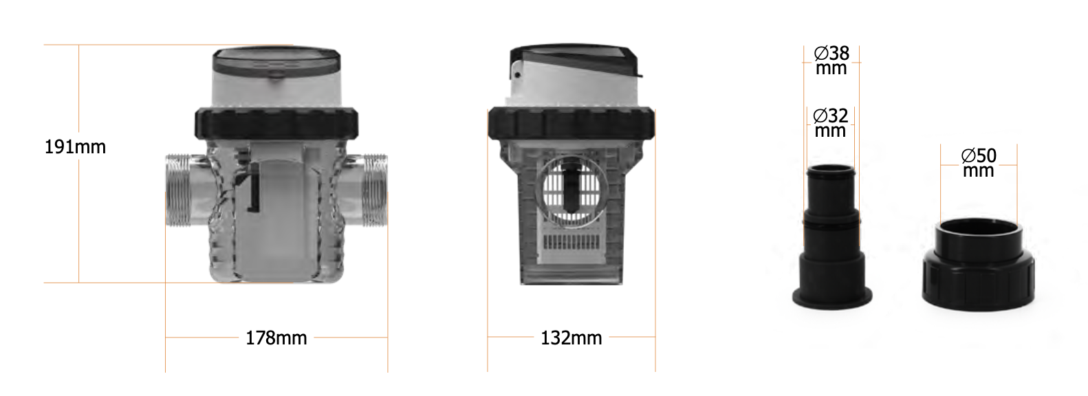 Salzelektrolysegerät Aquasphere OS Abmessungen