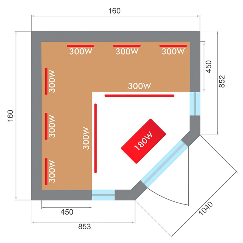 Plan der Maβe des Spectra Infrarotsauna 3